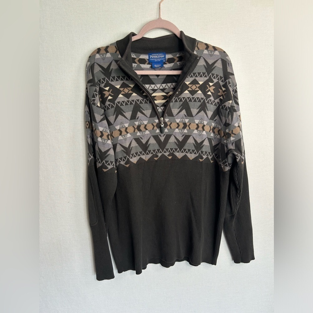 Pendleton Men's Cotton 1/4Zip Sweater Southwestern Design w/Elbow Pads